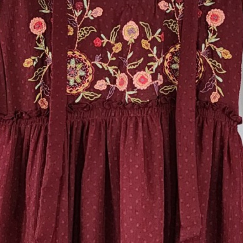 Zara Boho Floral Embroidery Chiffon Dress Sz. Medium - Picture 6 of 11